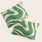 Modern Retro Liquid Swirl Abstract Forest Green and Cream Pillow Sham Gallery Image 3