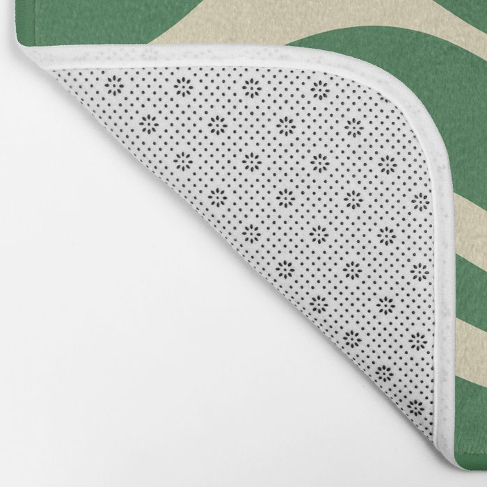 Modern Retro Liquid Swirl Abstract Forest Green and Cream Bath Mat Gallery Image 2