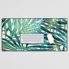 Tropical, Jungle, Palm Leaves, Watercolor Abstract, Blue and Green Desk Mat Gallery Image 1