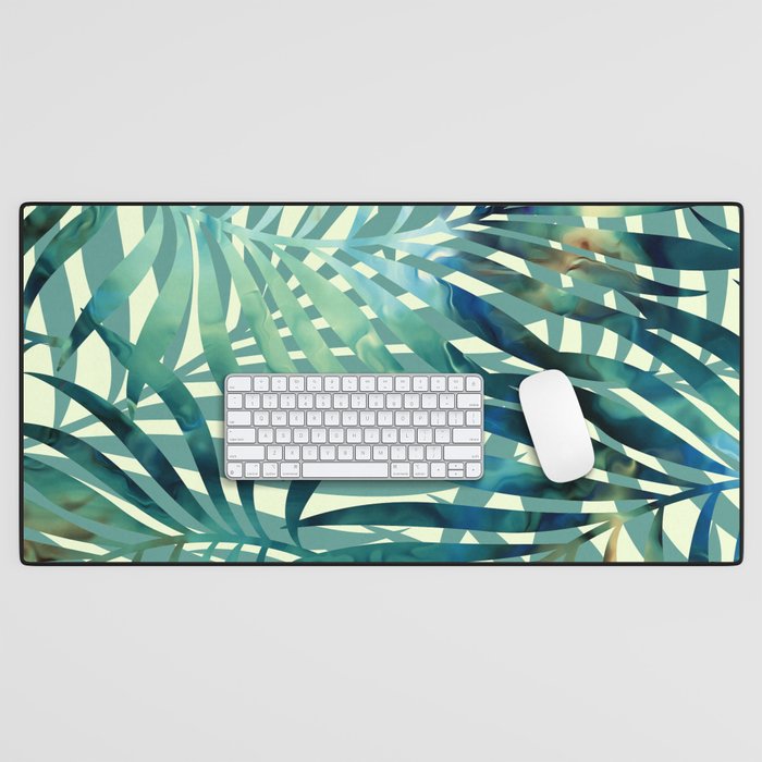 Tropical, Jungle, Palm Leaves, Watercolor Abstract, Blue and Green Desk Mat Gallery Image 1
