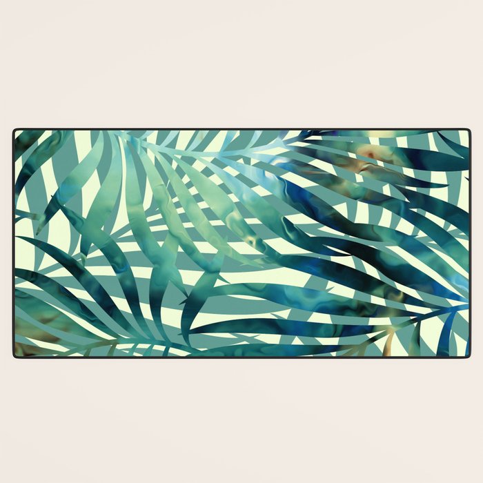 Tropical, Jungle, Palm Leaves, Watercolor Abstract, Blue and Green Desk Mat Gallery Image 3