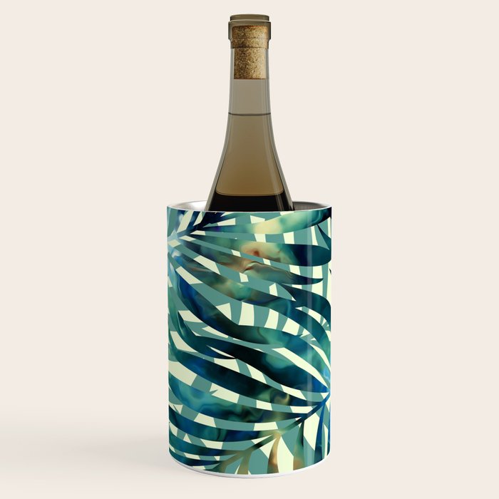 Tropical, Jungle, Palm Leaves, Watercolor Abstract, Blue and Green Wine Chiller Gallery Image 3