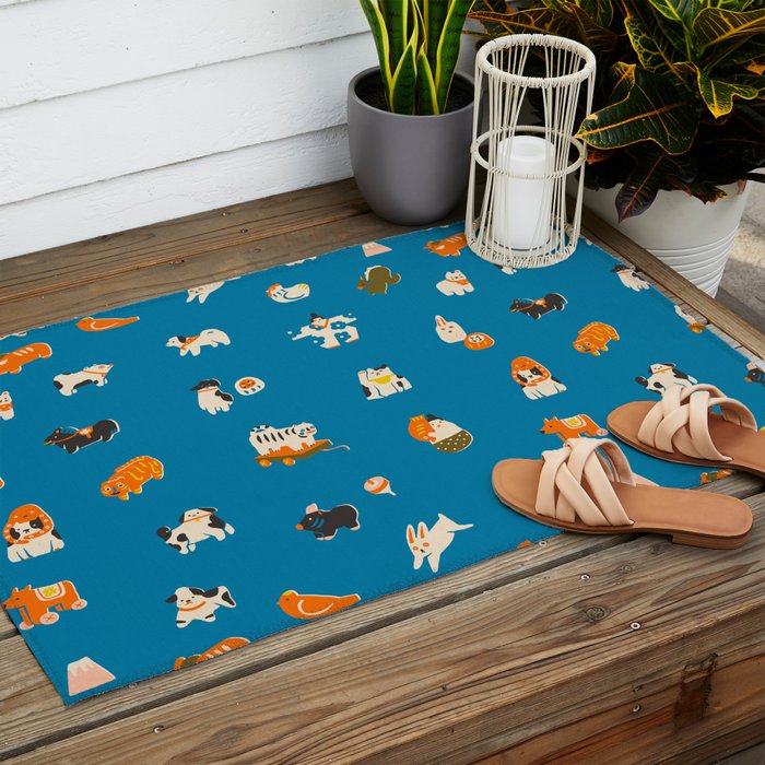 Japanese toys in blue Outdoor Rug Gallery Image 2