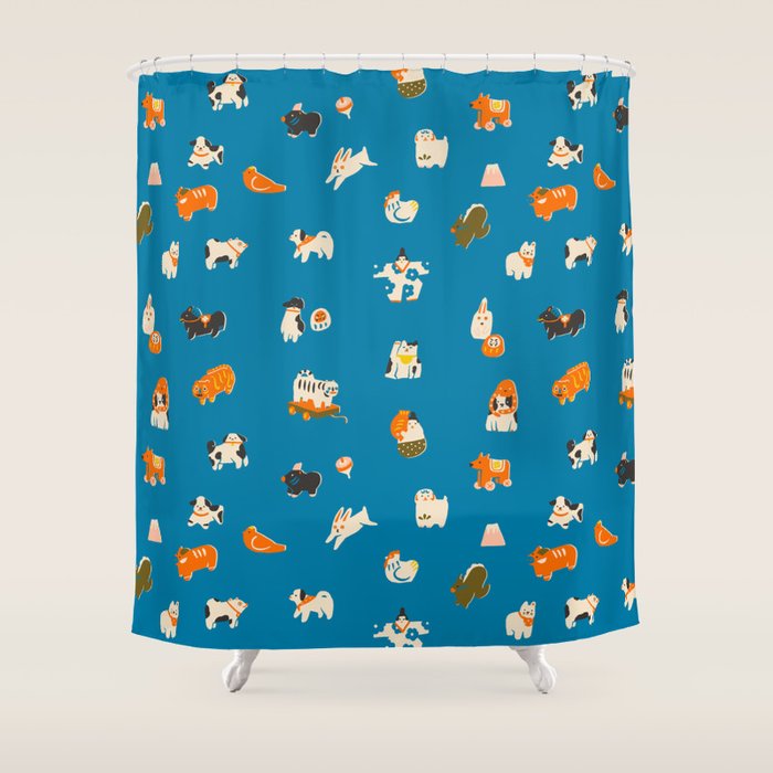 Japanese toys in blue Shower Curtain Gallery Image 1