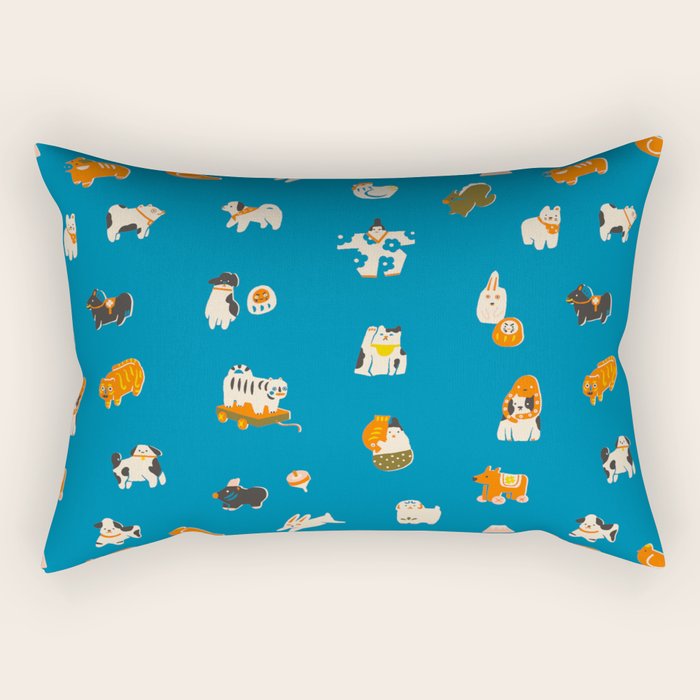 Japanese toys in blue Rectangular Pillow Gallery Image 1