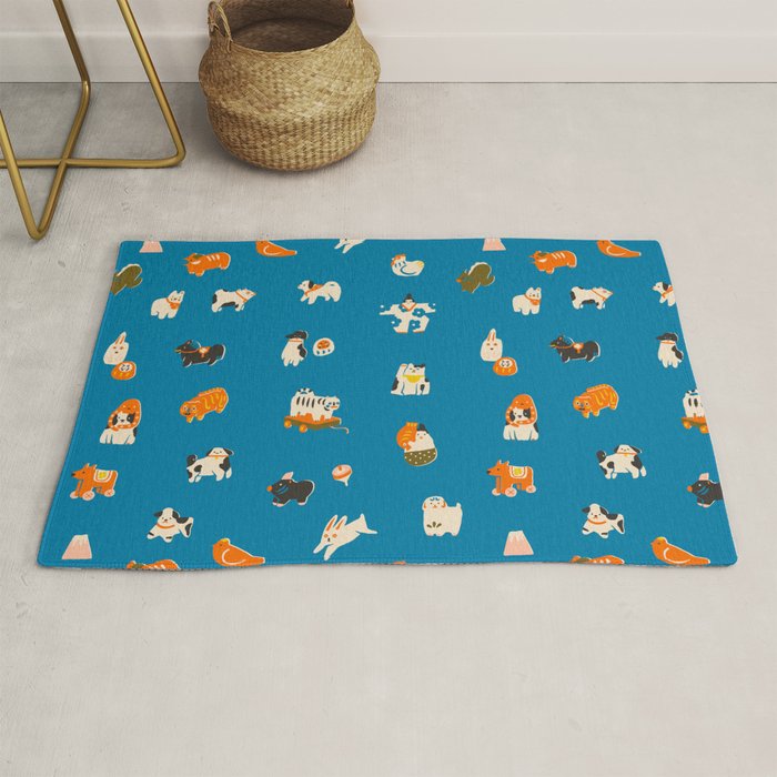 Japanese toys in blue Rug Gallery Image 1