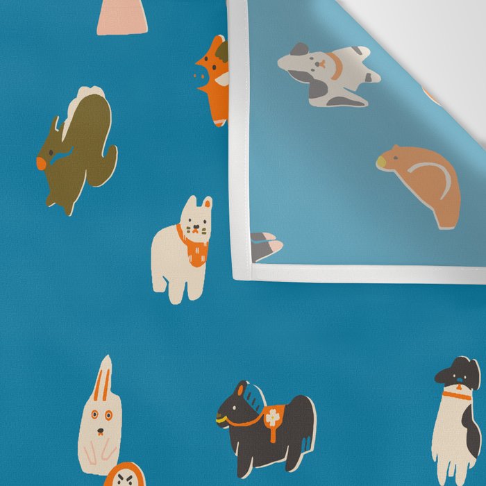 Japanese toys in blue Wall Tapestry Gallery Image 3