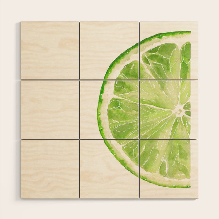 Tutti Frutti Lime Watercolor Painting Wood Wall Art Gallery Image 1