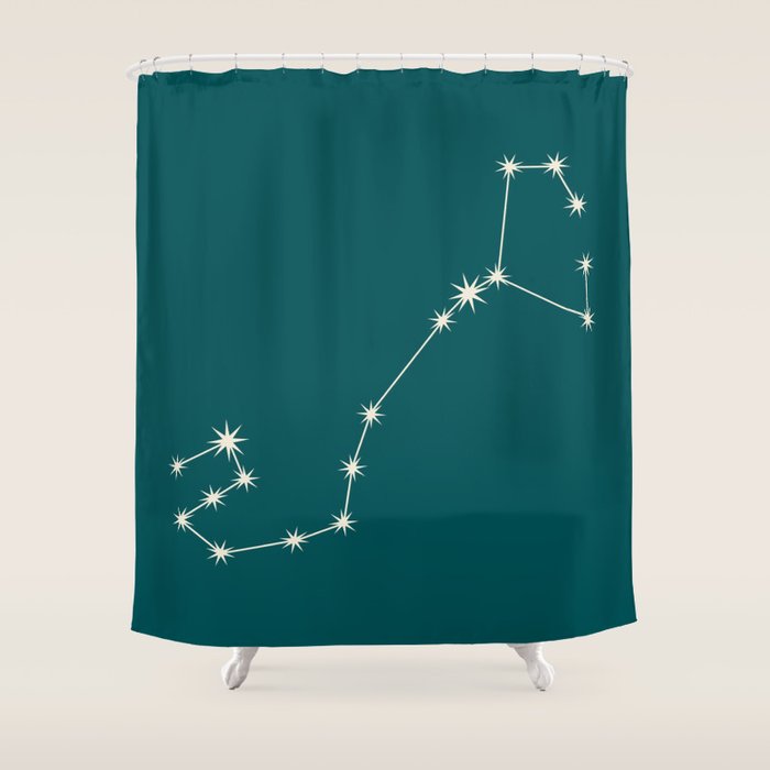 Scorpio Zodiac Star Constellation Line Art Deep Teal Shower Curtain Gallery Image 1