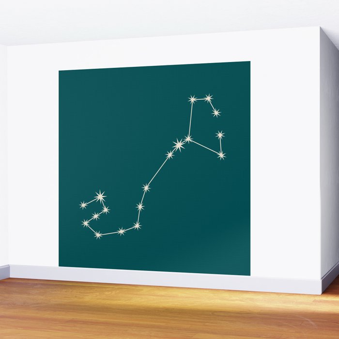 Scorpio Zodiac Star Constellation Line Art Deep Teal Wall Mural Gallery Image 2