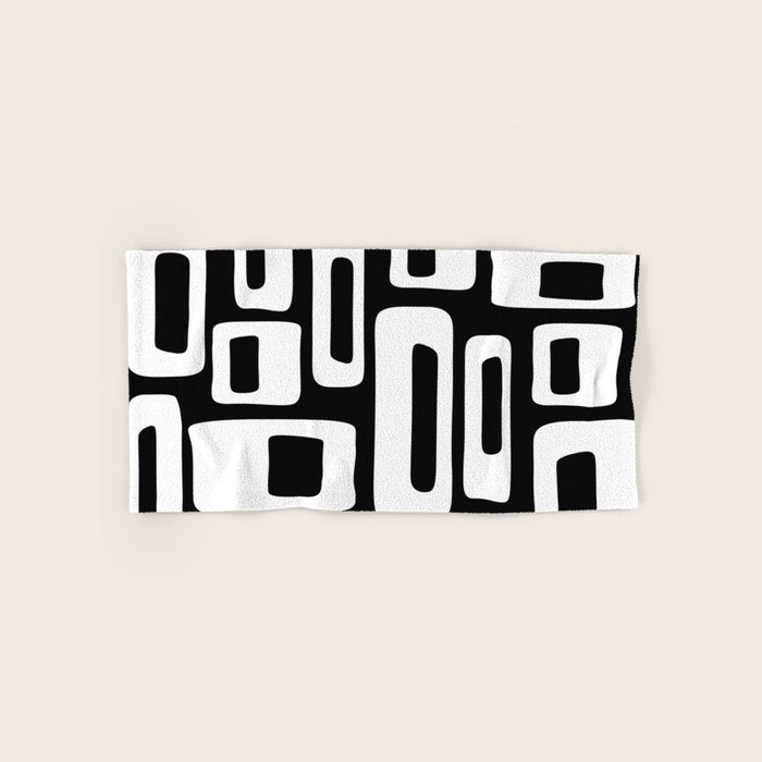 Black and White Mid Century Modern Abstract Pattern 335 Hand & Bath Towel Gallery Image 1