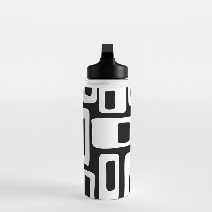 Black and White Mid Century Modern Abstract Pattern 335 Water Bottle Gallery Image 3