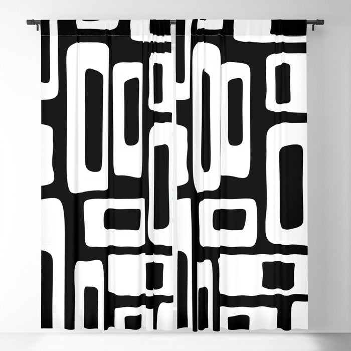 Black and White Mid Century Modern Abstract Pattern 335 Window Curtain Gallery Image 5