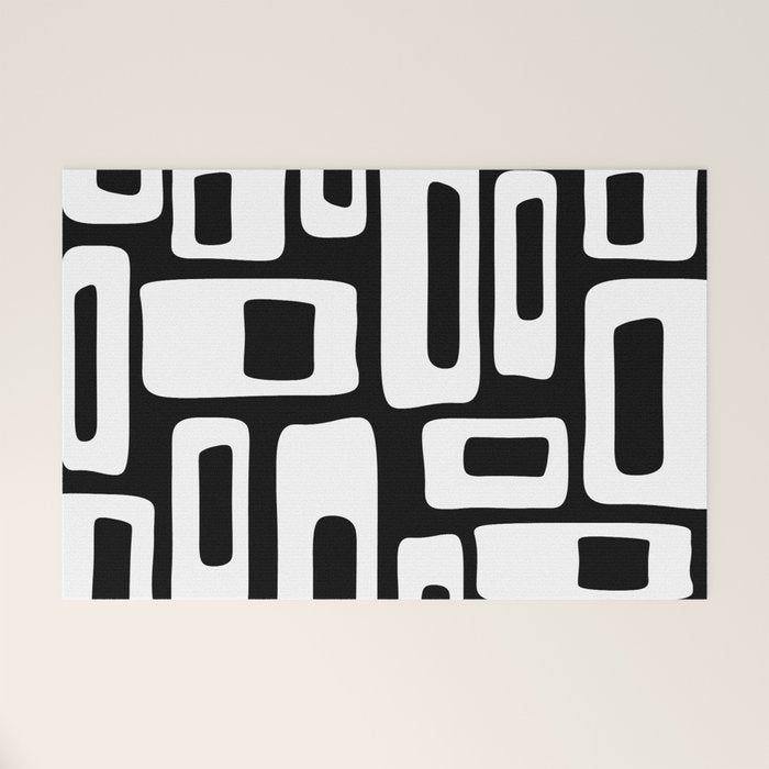 Black and White Mid Century Modern Abstract Pattern 335 Welcome Mat Gallery Image 1