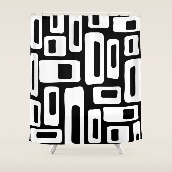 Black and White Mid Century Modern Abstract Pattern 335 Shower Curtain Gallery Image 1