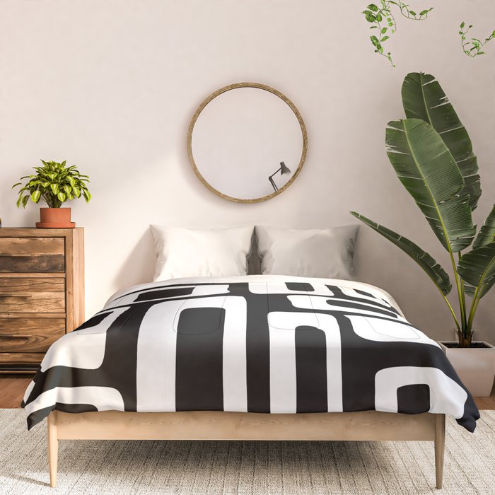 Black and White Mid Century Modern Abstract Pattern 335 Comforter Gallery Image 3