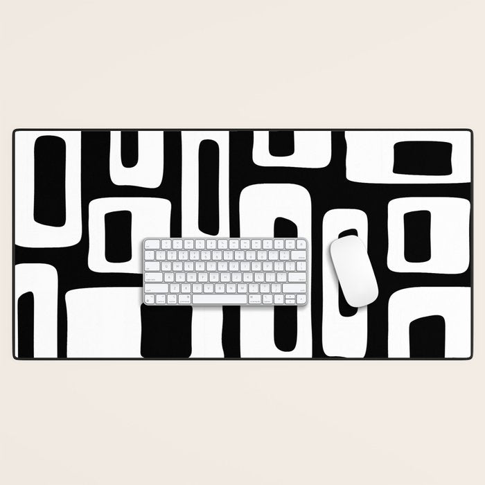 Black and White Mid Century Modern Abstract Pattern 335 Desk Mat Gallery Image 1