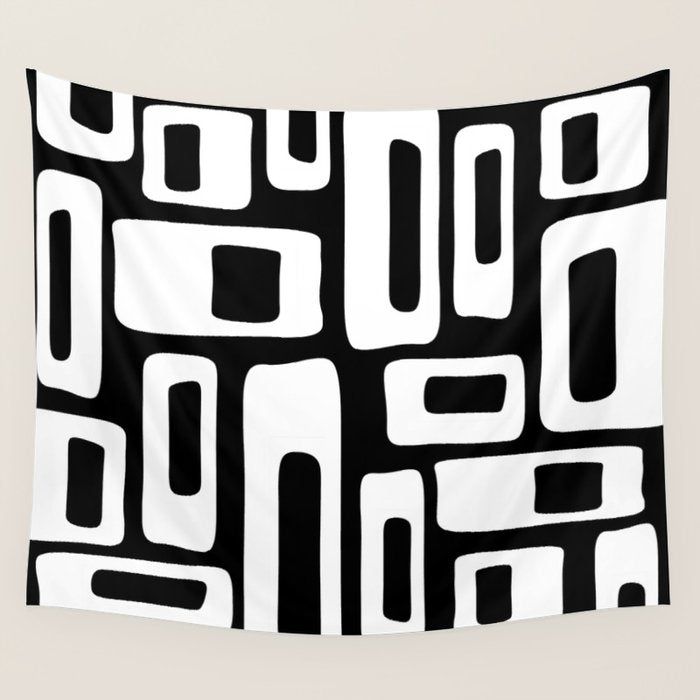 Black and White Mid Century Modern Abstract Pattern 335 Wall Tapestry Gallery Image 4