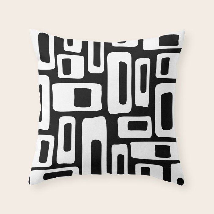 Black and White Mid Century Modern Abstract Pattern 335 Throw Pillow Gallery Image 1
