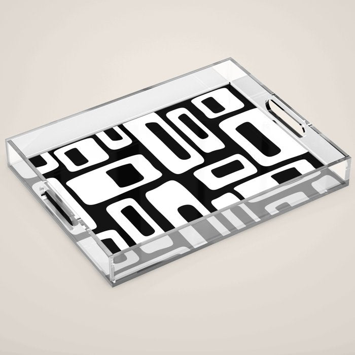Black and White Mid Century Modern Abstract Pattern 335 Acrylic Tray Gallery Image 1
