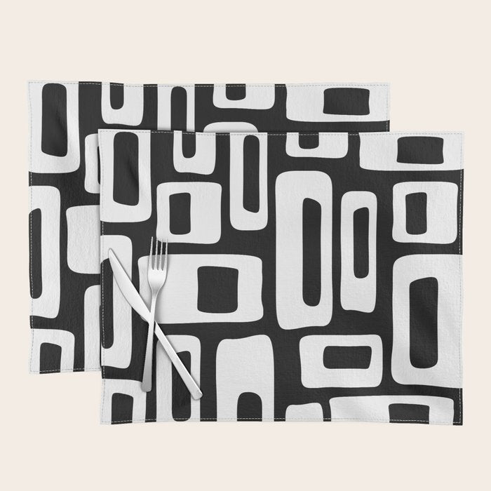 Black and White Mid Century Modern Abstract Pattern 335 Placemat Gallery Image 1