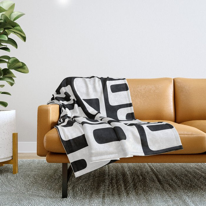 Black and White Mid Century Modern Abstract Pattern 335 Throw Blanket Gallery Image 1
