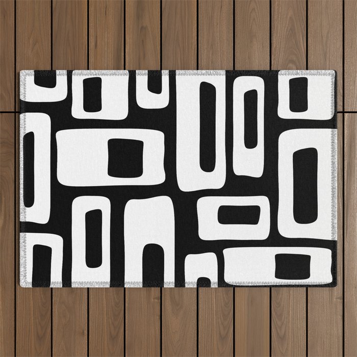 Black and White Mid Century Modern Abstract Pattern 335 Outdoor Rug Gallery Image 1