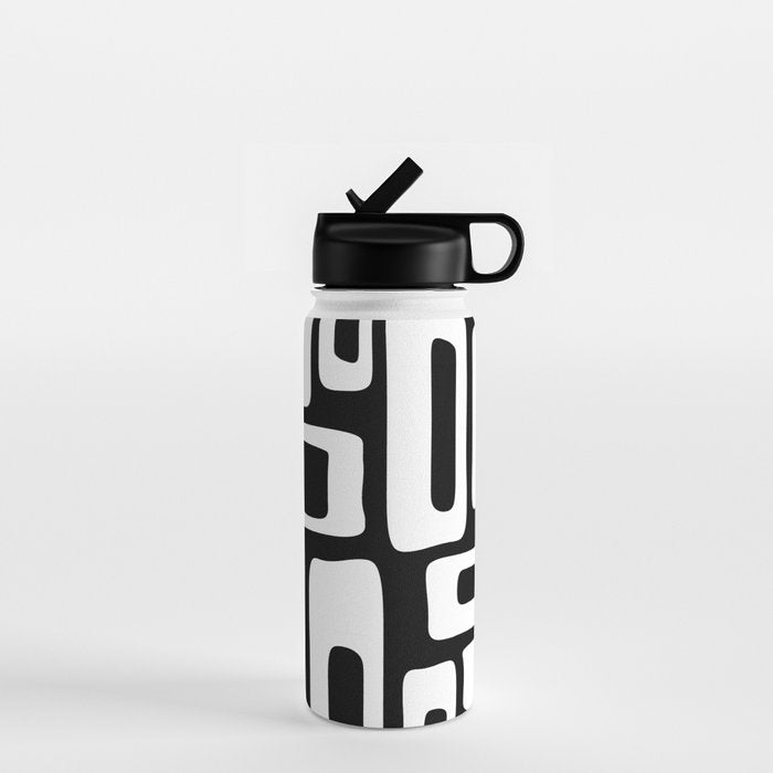 Black and White Mid Century Modern Abstract Pattern 335 Water Bottle Gallery Image 1