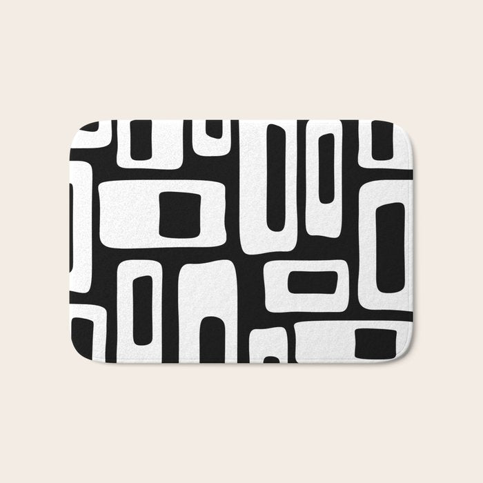 Black and White Mid Century Modern Abstract Pattern 335 Bath Mat Gallery Image 1
