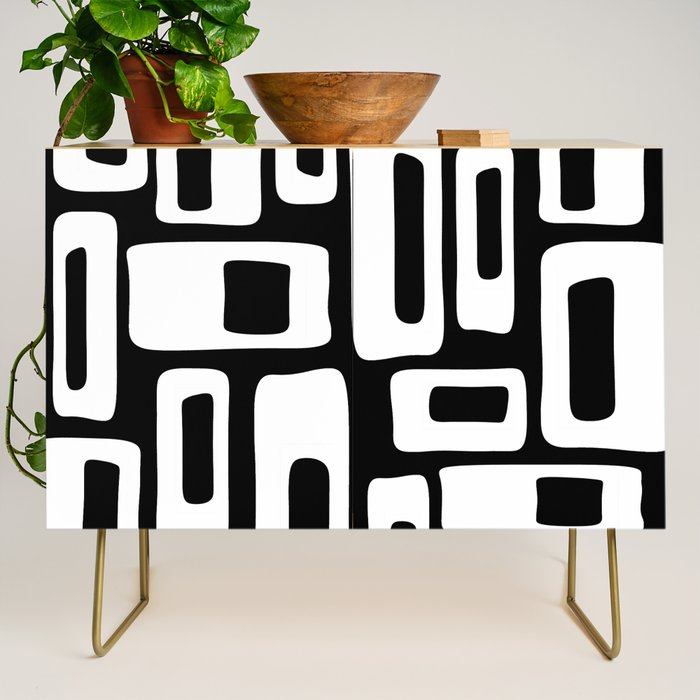 Black and White Mid Century Modern Abstract Pattern 335 Credenza Gallery Image 1