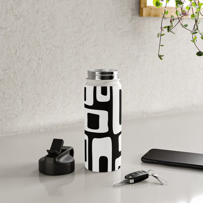 Black and White Mid Century Modern Abstract Pattern 335 Water Bottle Gallery Image 4