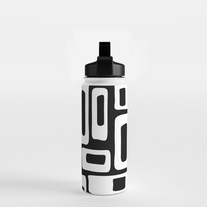 Black and White Mid Century Modern Abstract Pattern 335 Water Bottle Gallery Image 2