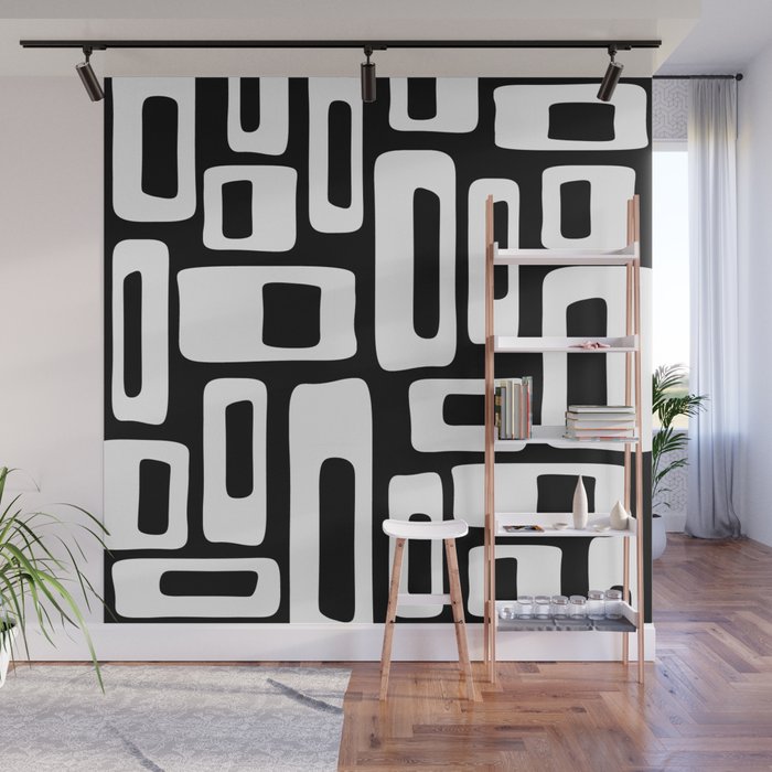 Black and White Mid Century Modern Abstract Pattern 335 Wall Mural Gallery Image 1