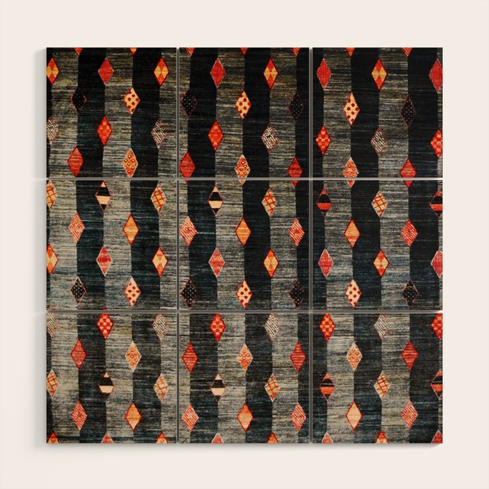 Diamond Tribal Persian Rug Print Wood Wall Art Gallery Image 1