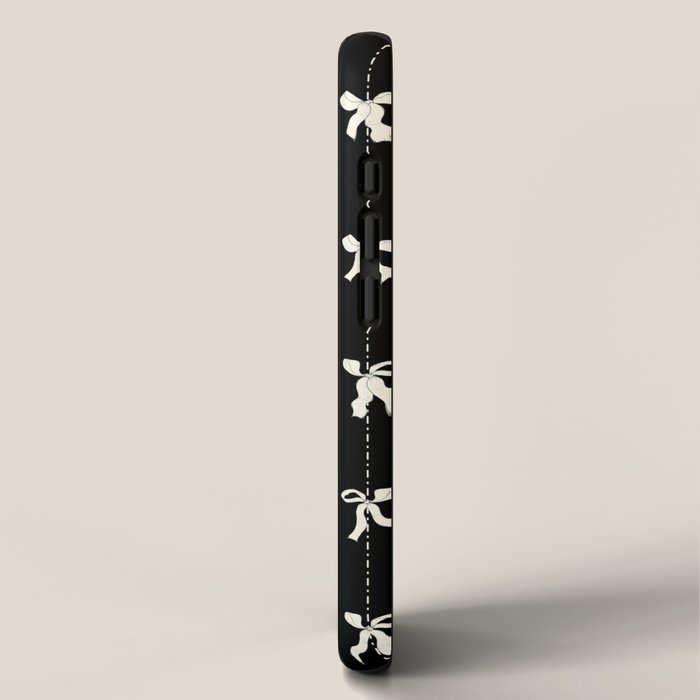 Coquette beige Bows on a black and beige stripes background pattern iPhone Case Gallery Image 2