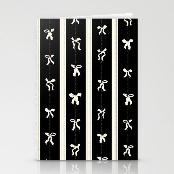 Coquette beige Bows on a black and beige stripes background pattern Stationery Card Gallery Image 2