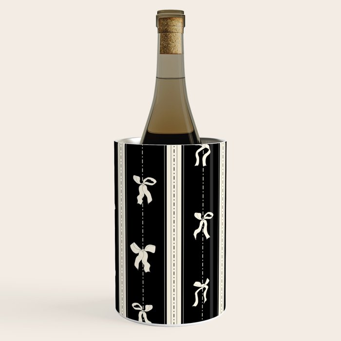 Coquette beige Bows on a black and beige stripes background pattern Wine Chiller Gallery Image 1