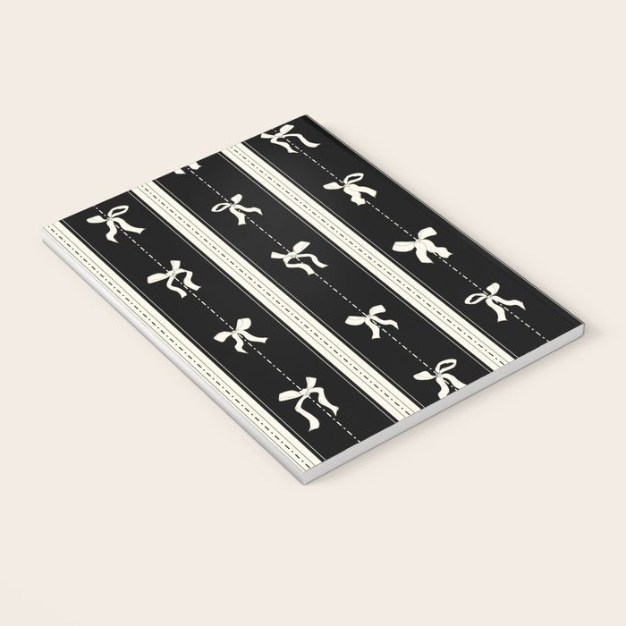 Coquette beige Bows on a black and beige stripes background pattern Notebook Gallery Image 3