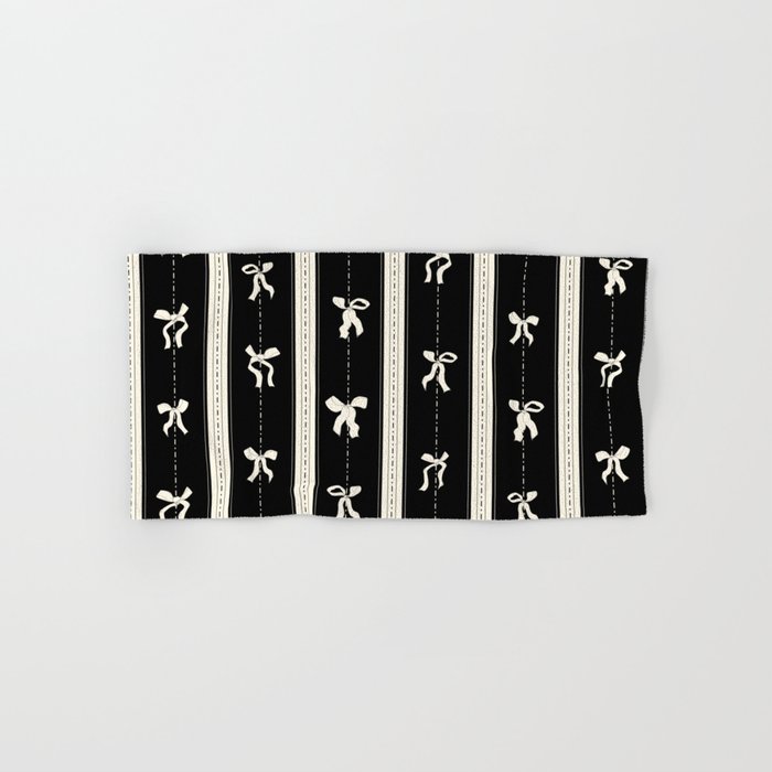 Coquette beige Bows on a black and beige stripes background pattern Bath Towel Gallery Image 1