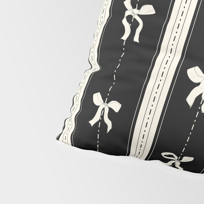 Coquette beige Bows on a black and beige stripes background pattern Pillow Sham Gallery Image 4