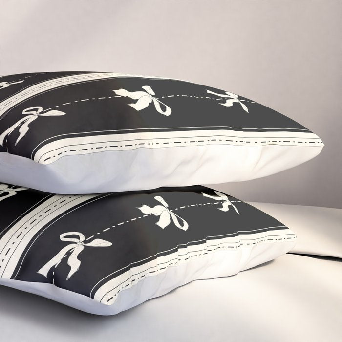 Coquette beige Bows on a black and beige stripes background pattern Pillow Sham Gallery Image 3