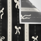 Coquette beige Bows on a black and beige stripes background pattern Wall Tapestry Gallery Image 3