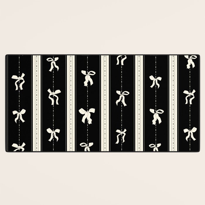 Coquette beige Bows on a black and beige stripes background pattern Desk Mat Gallery Image 3