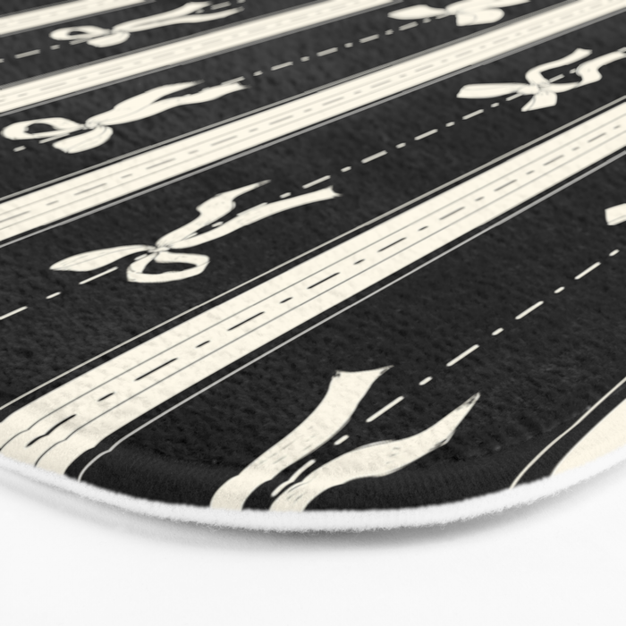 Coquette beige Bows on a black and beige stripes background pattern Bath Mat Gallery Image 3