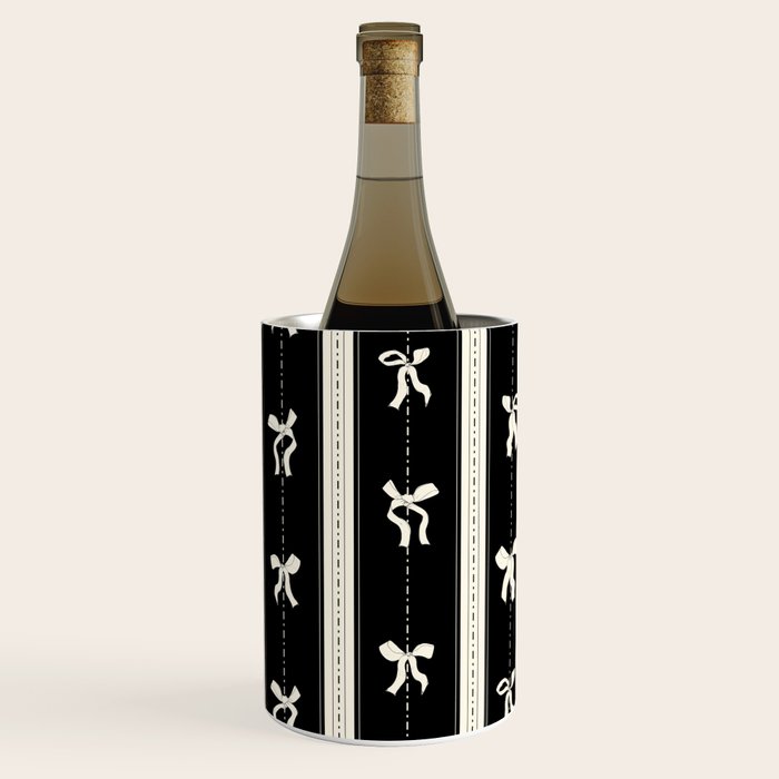 Coquette beige Bows on a black and beige stripes background pattern Wine Chiller Gallery Image 2