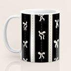 Coquette beige Bows on a black and beige stripes background pattern Coffee Mug Gallery Image 3
