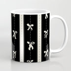 Coquette beige Bows on a black and beige stripes background pattern Coffee Mug Gallery Image 1