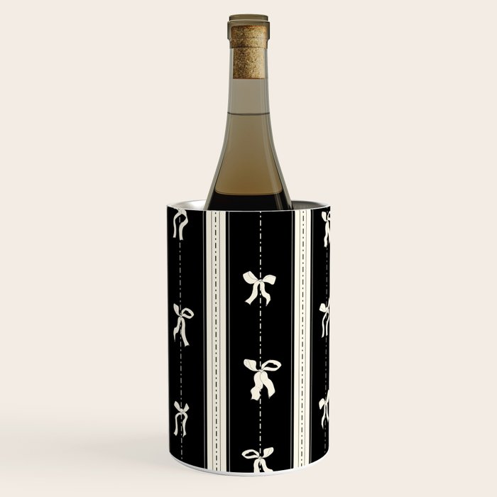 Coquette beige Bows on a black and beige stripes background pattern Wine Chiller Gallery Image 3