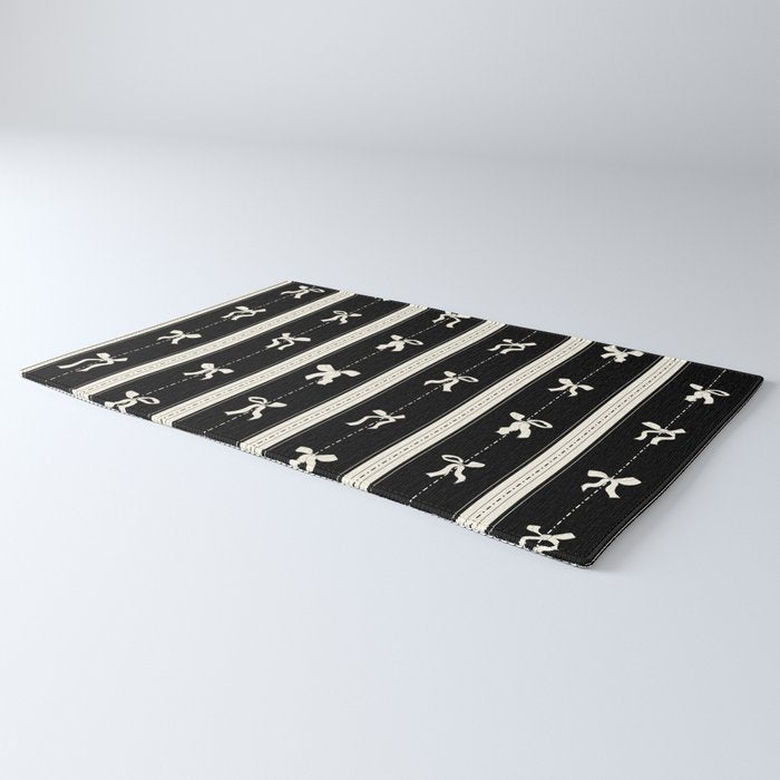 Coquette beige Bows on a black and beige stripes background pattern Rug Gallery Image 3