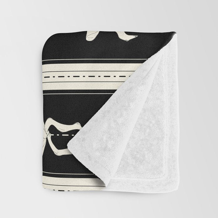 Coquette beige Bows on a black and beige stripes background pattern Throw Blanket Gallery Image 3